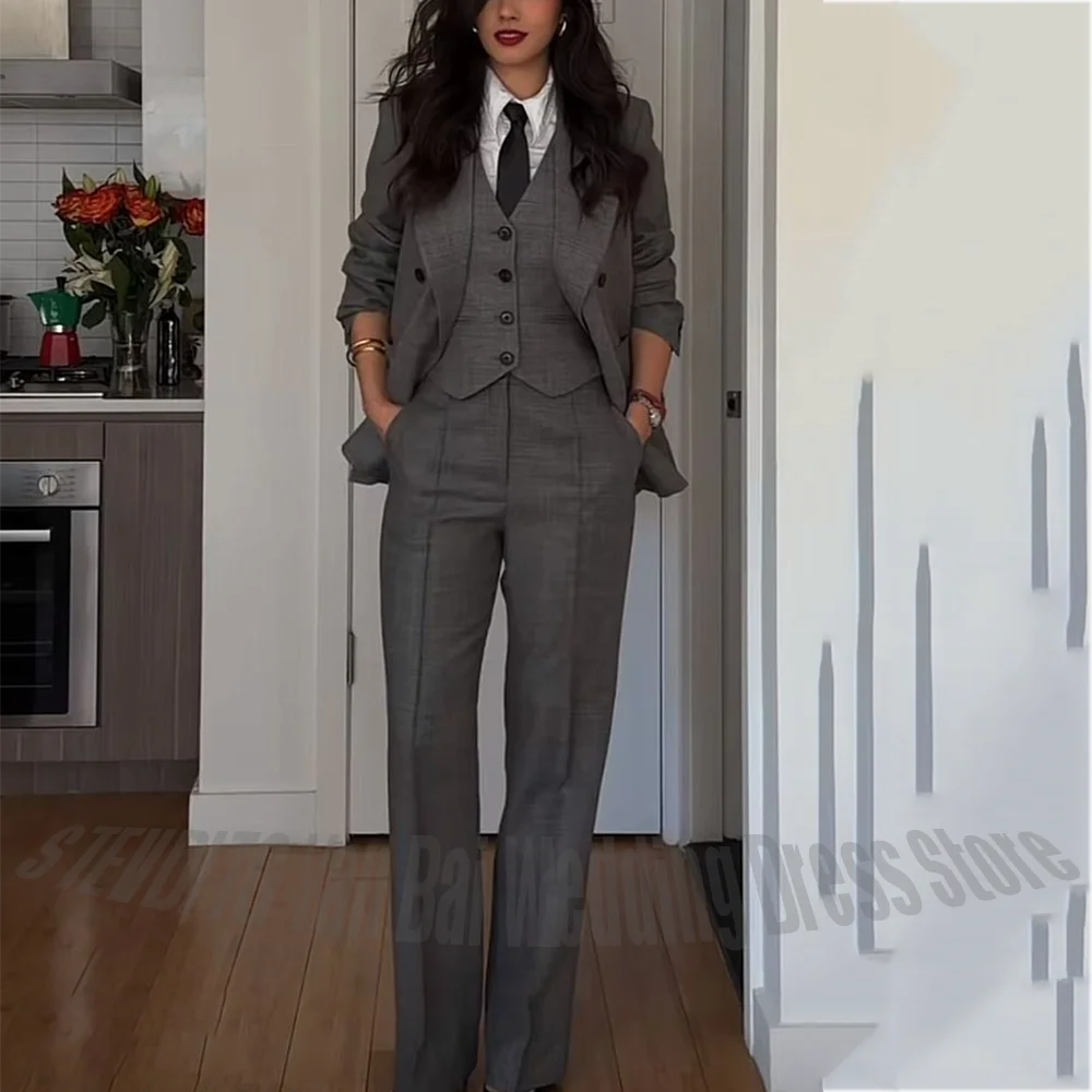 

High Quality Women Suit 3 Piece Customized Straight Double Breasted Formal Party Business Casual Outfit(Jacket+Pants+Vest)