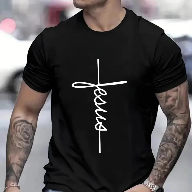 Short Sleeve Clothes Men Clothing Print T Shirt Fashion Trend Faith Graphic T-shirt Summer Fashion Tshirts Casual Top for Men