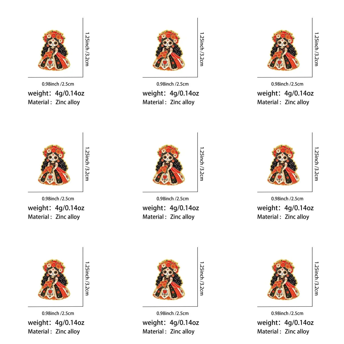 9pcs/Set Day the Dead Sugar Skull Doll Enamel Pin Punk Brooch Mexican Culture Lapel Pin Badge Accessories Fashion Jewelry Gifts