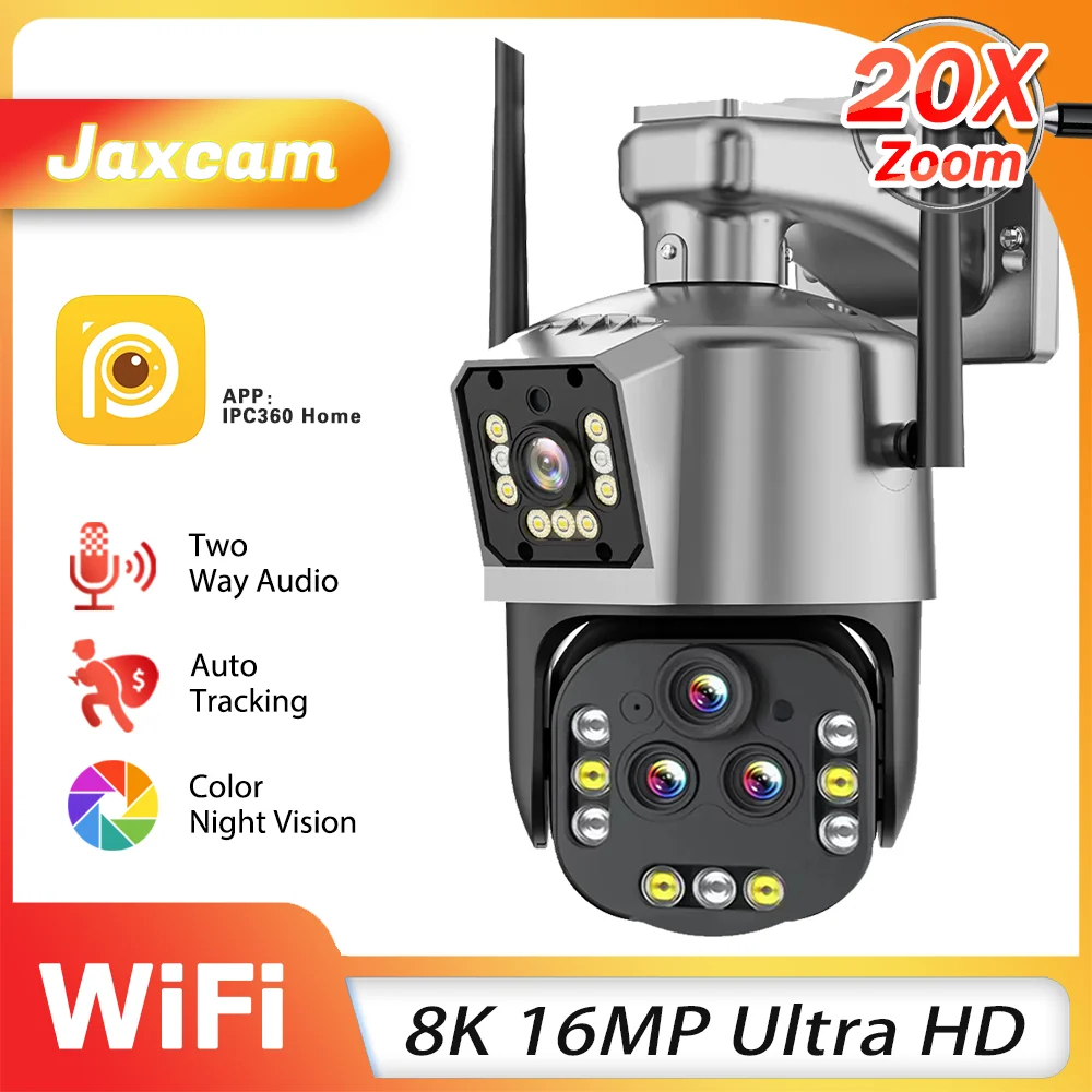 20X Zoom Ultra 16MP 8K WIFI PTZ IP Camera Surveillance Security Four Lens Camera AI Auto Tracking Video CCTV Camera IPC360 Home