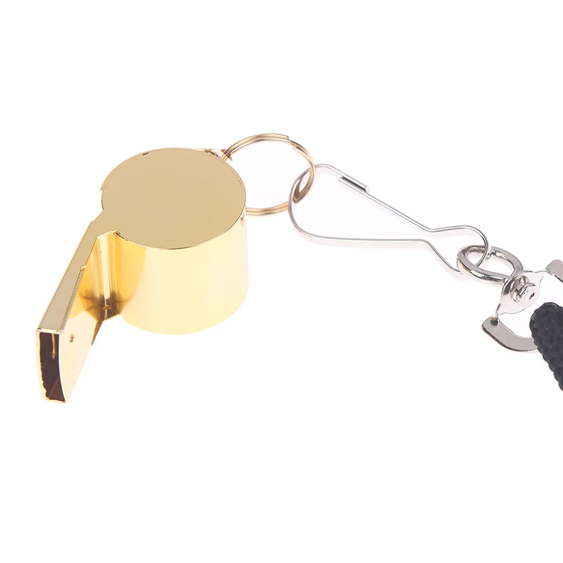Gold Stainless Steel Rope Whistle Hanging Neck Outdoor Lifesaving Whistle