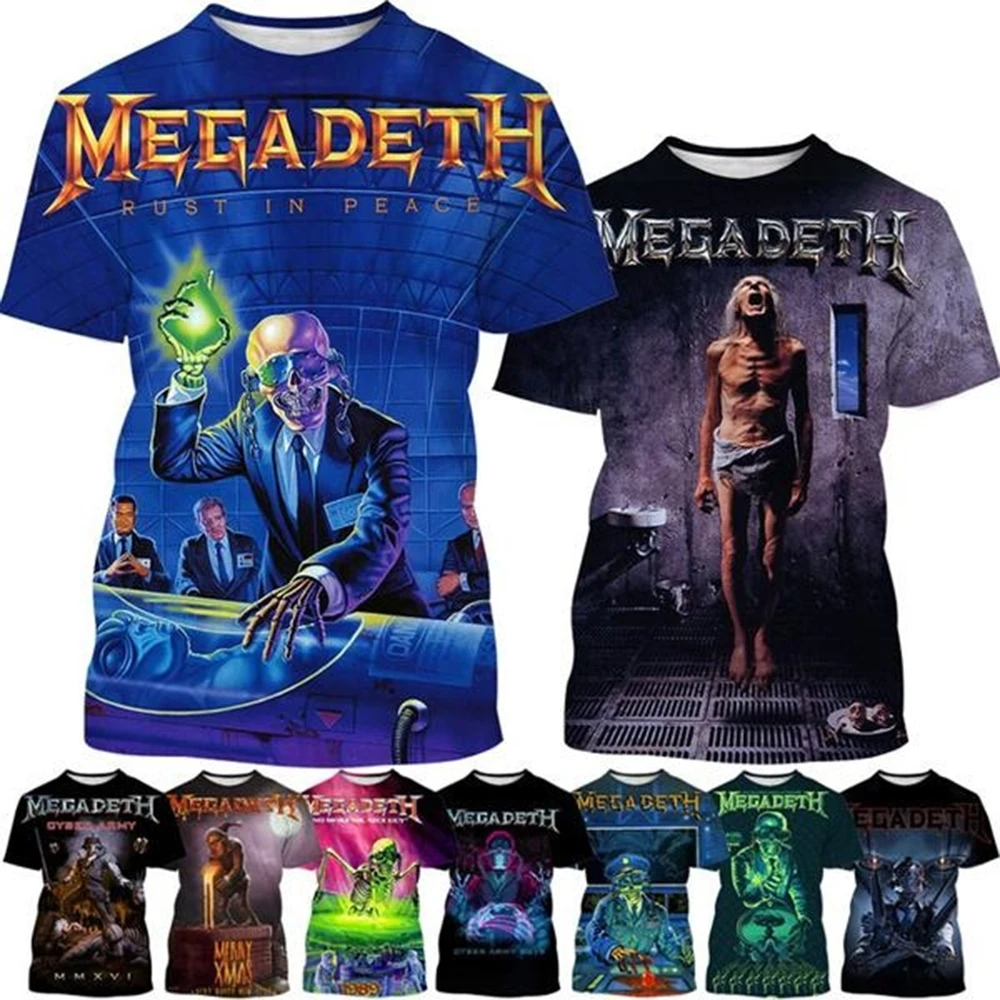 2024 Megadeth 3D Printed T-Shirts Fashion Rock Band Men's Casual T-shirt Summer Men Women Punk Funny Hip Pop Short Sleeve Kids