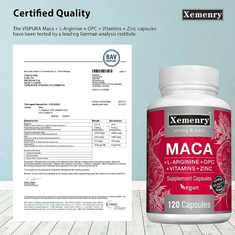 Maca Root Capsules - with L-Arginine, Male Endurance Supplement, Performance, Supports Reproductive Health