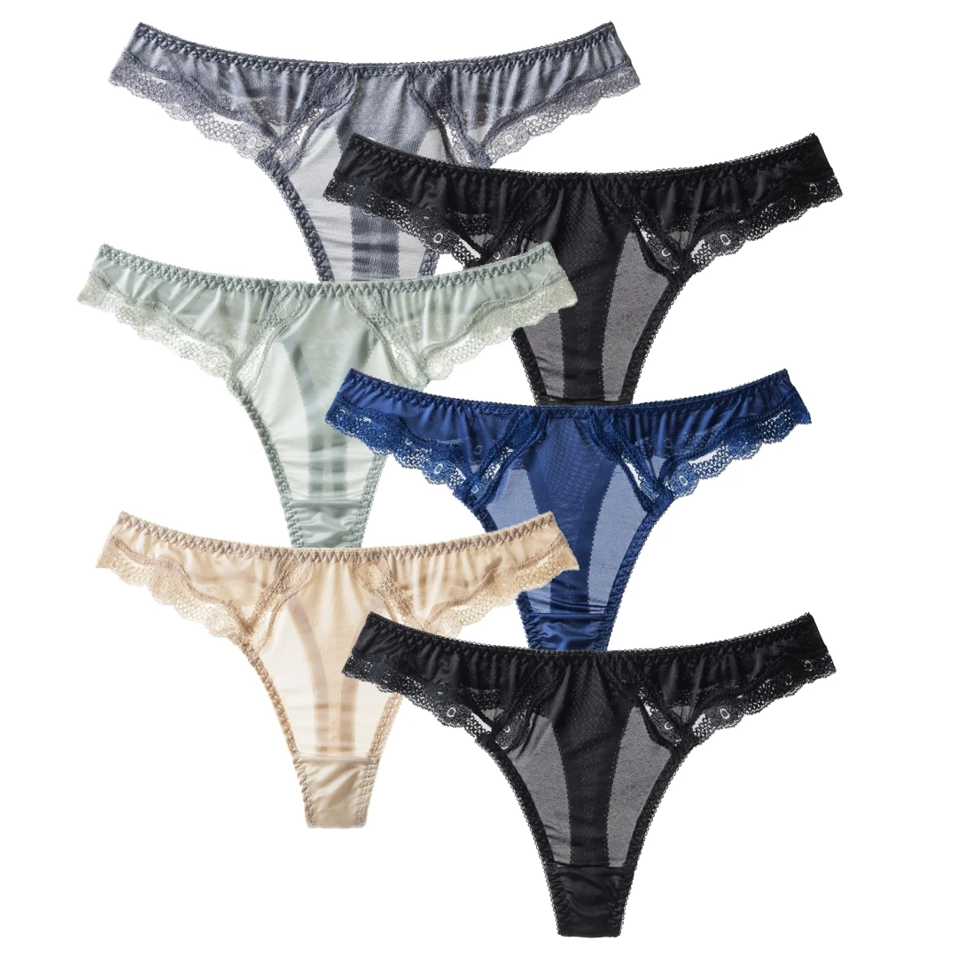 High Elastic Comfortable Ice Silk Light T-Pants 6 PCS Panties Sexy Hot Sexy Lace Stitching