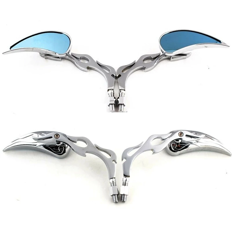 Chrome Custom Motorcycle Rearview Side Mirrors FOR HONDA MOTORCYCLE CRUISER CHOPPER 8-10MM Blue Mirror