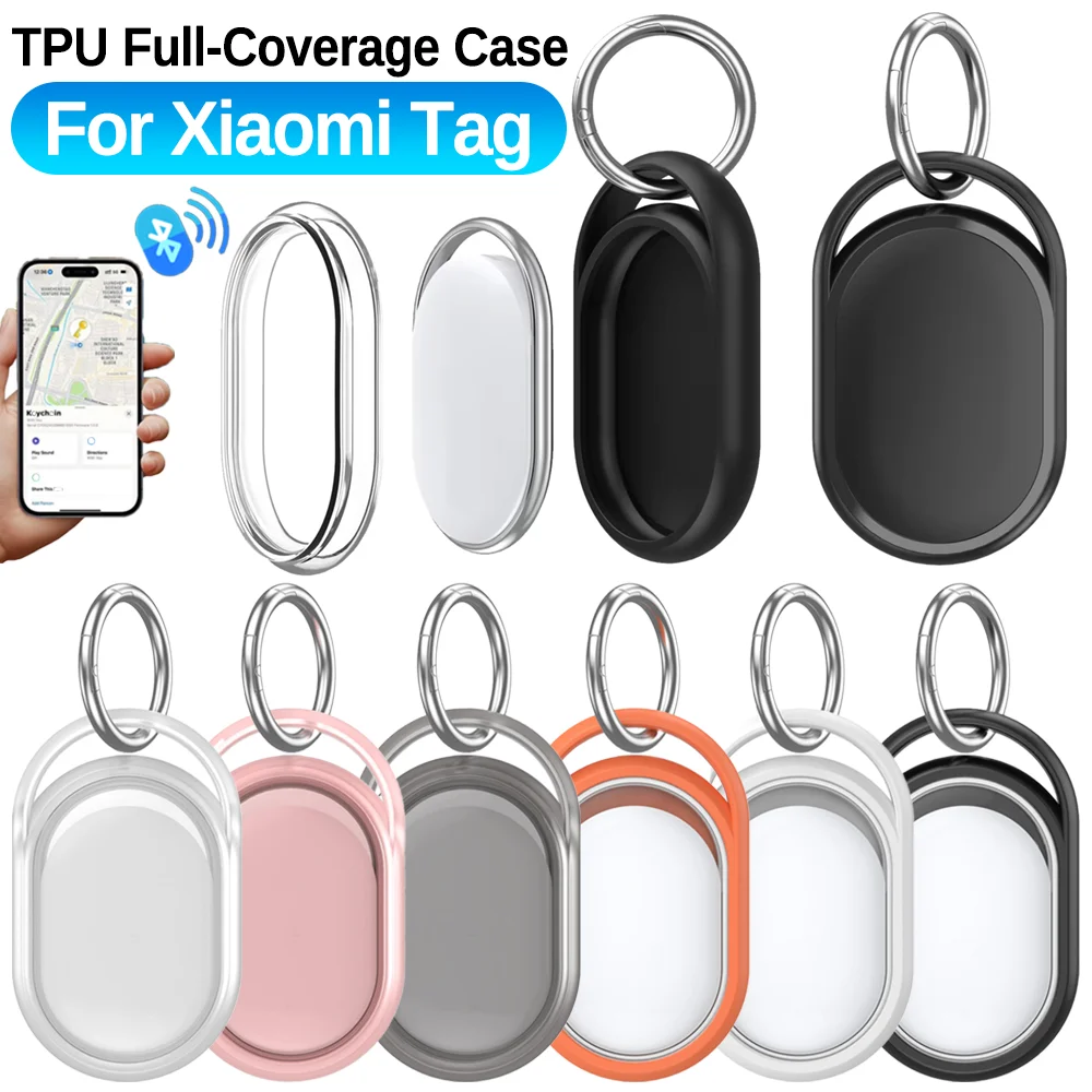 Soft TPU Protective Case with Metal Keyring for Xiaomi Tag Waterproof Cover for Mi Tags Full Coverage Positioning Tracker Shell