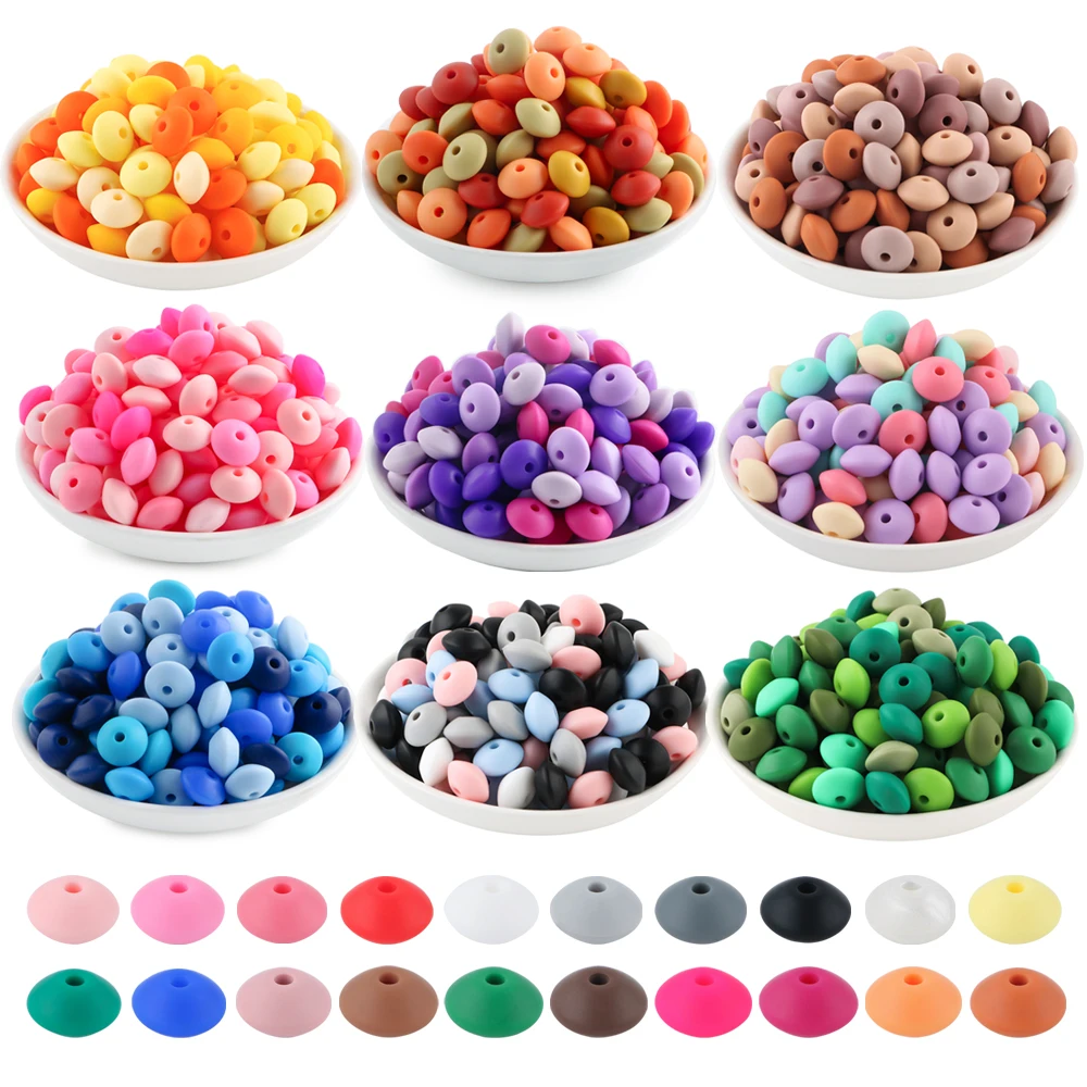 Kovict 30/100Pcs Silicone Lentil Beads 12mm Abacus Bead DIY Bracelet Necklace Keychain Jewelry Accessory For Jewelry Making