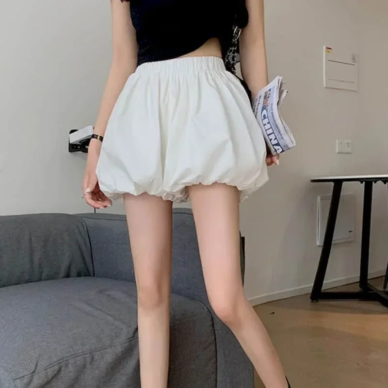 Shorts für Frauen elegante lose Blütenknospe A-Linie weites Bein flauschige Shorts elastische Taille Laterne Hosen koreanischen Stil Frauen kleidung