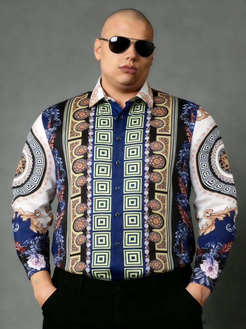 Men's Spring New Retro Long-Sleeved Shirt Natural High-Definition Printing Plus Size Shirt Hawaiian Vacation Party Mens Clothing