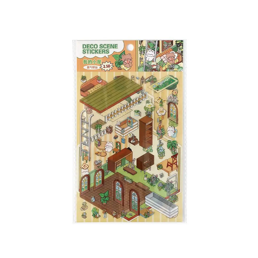 2.5D DIY Cartoon Landscape Sticker House Theme Pocket Cabin Scene Game Stickers Christmas Gift For