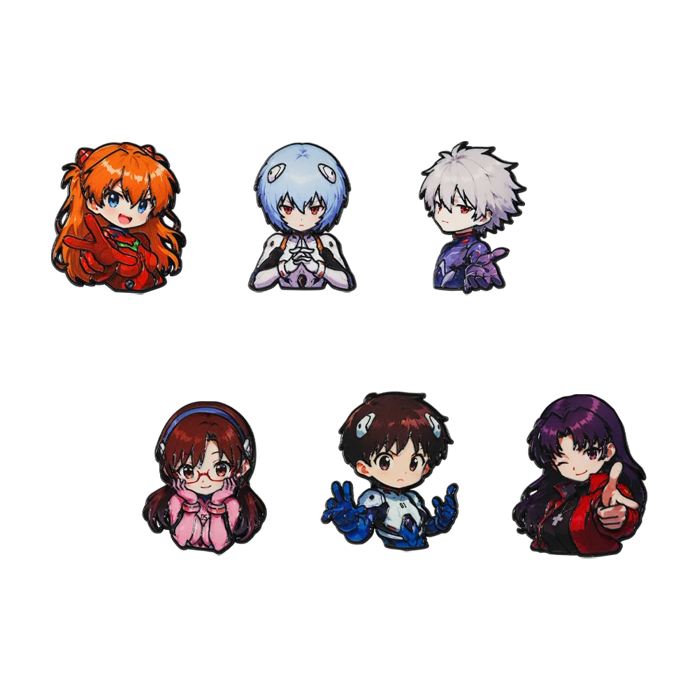6Pcs Anime Q Version Character Lapel Badges Asuka Rei Shinji Brooch Pins for Jackets Backpacks Collectible Anime Merch Gift Set