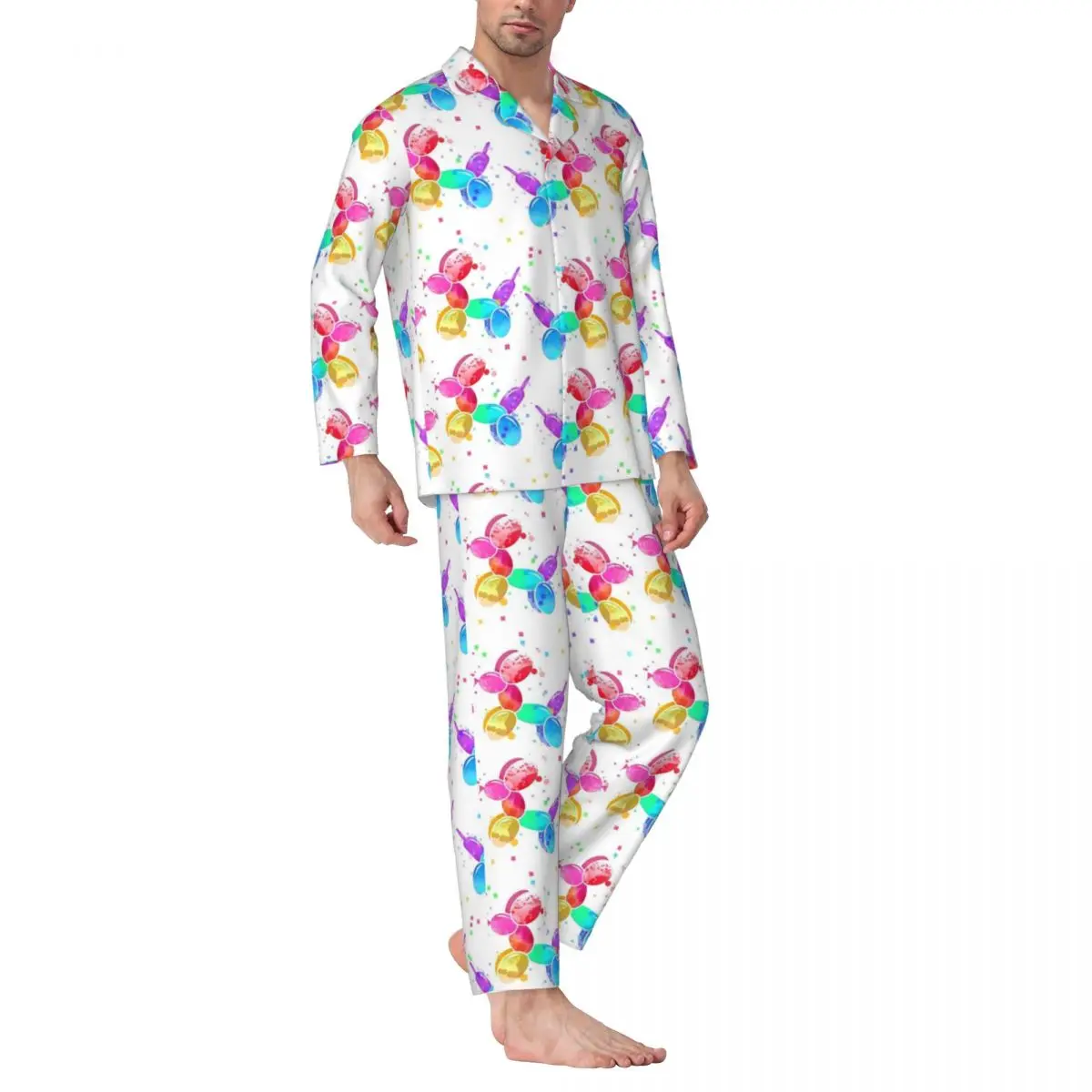 Ballon chiens pyjama ensembles automne aquarelle Animal Kawaii sommeil vêtements de nuit homme 2 pièces rétro surdimensionné imprimé vêtements de nuit idée cadeau