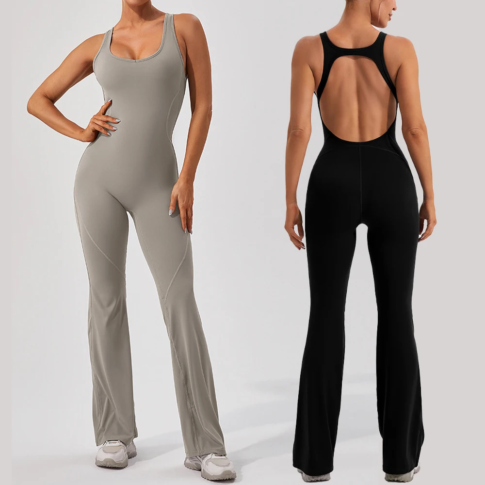 Alpha Tight Fitting One-piece Pilates Jumpsuit Hollow Out Back Design Sports Bodysuits Fitness Training Tracksuits