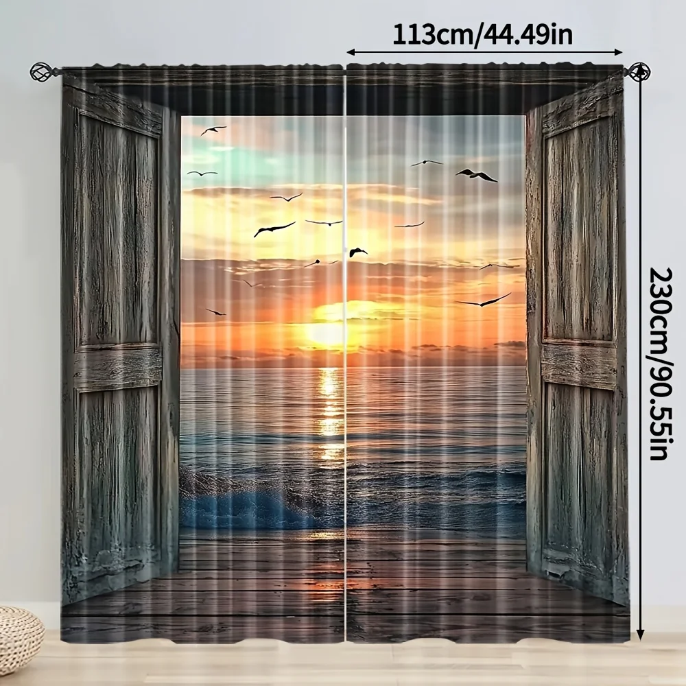 Ocean Sunset Curtain Pair for Living Room Window sheer light filtering curtain home decor
