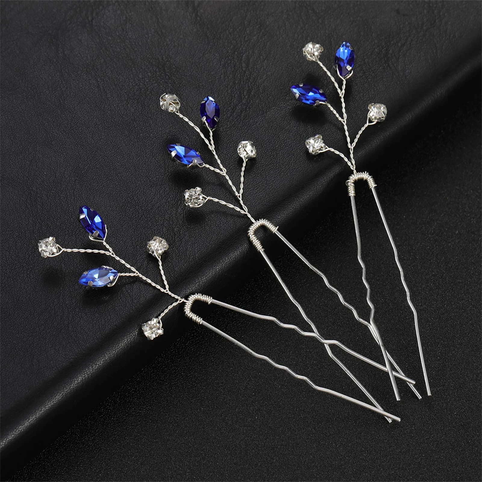 3pcs U-shaped Hairpins Set with Temperamental Stable Rhinestones Headwear for Outdoor School Performances