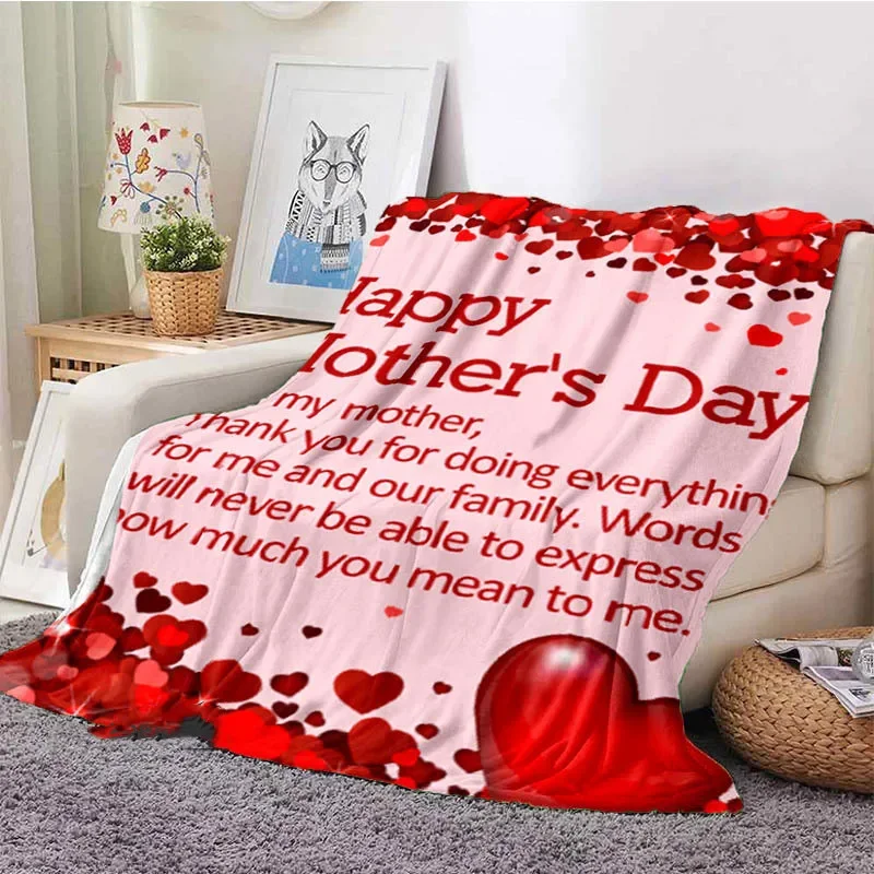 Mother's Day Blessings Theme Flannel Throw Blankets Children Teen Warm Beautiful Blankets Soft Comfortable Gift for Mom Festival