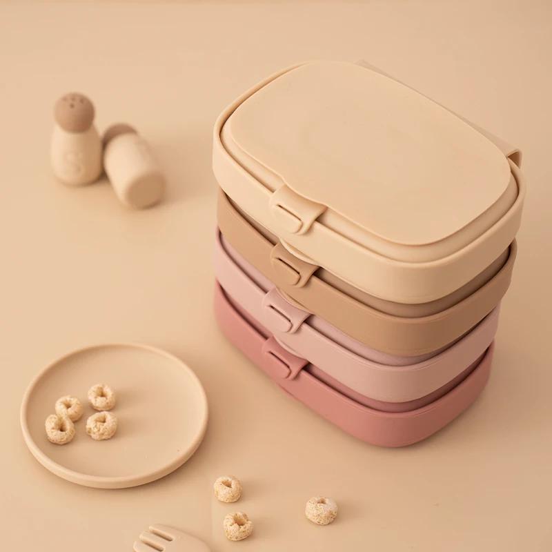 Food Grade Silicone Baby Lunch Box Leak-Proof Toddler Divided Food Container with Lid Bento Box Children Safe Tableware BPA Free