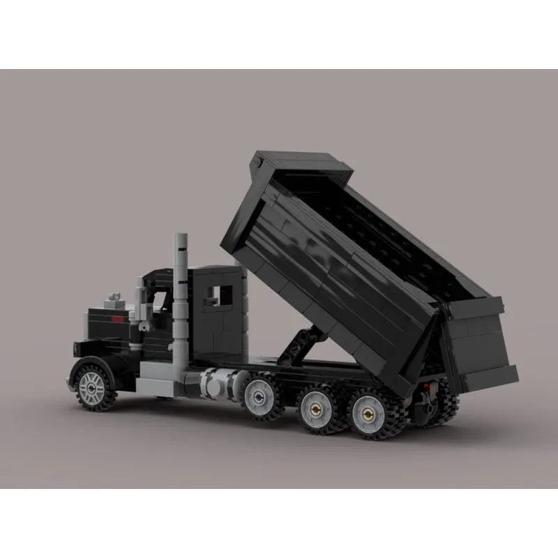 moc-254561-new-cargo-black-semi-truck-dump-truck-building-block-model-413-parts-boys-children's-birthday-building-block-toy-gift