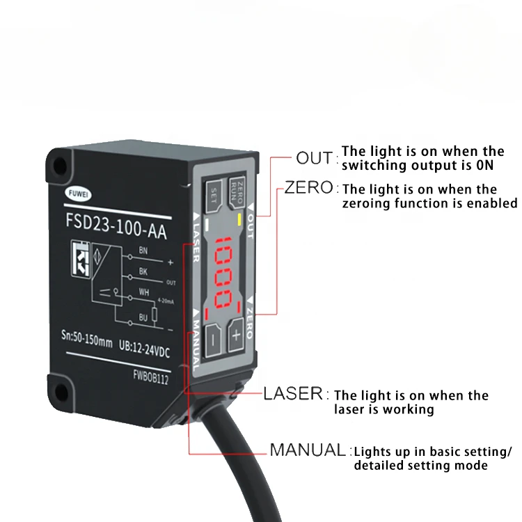 FUWEI LED Digital Screen Aluminum 12-24VDC IP67 High-Precision  Displacement Sensor