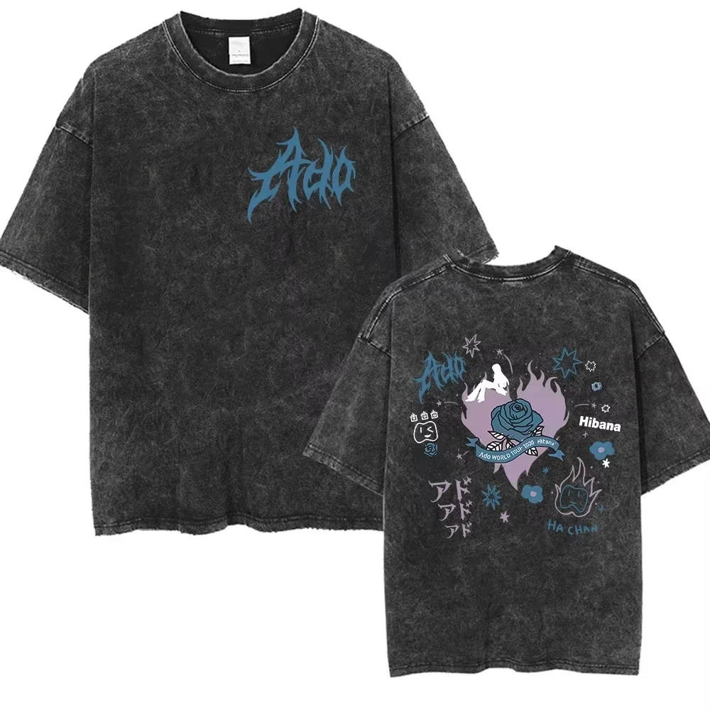 Ado Hibana World Tour Vintage Washed T-shirt Japanese Singer Ado Graphic Tee Oversized Short Sleeve Casual Aesthetic Unisex Concert Fan Tops
