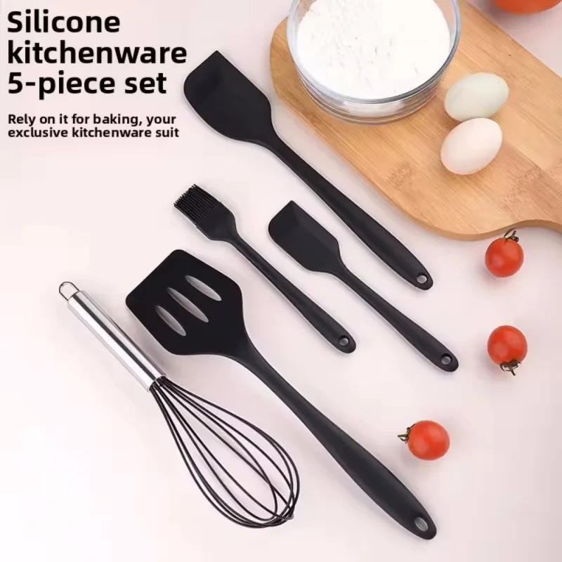 5Pcs Silicone Cooking Utensils Set Non-Stick Silicone Cake Spatula Cooking Shovel Whisk Oil Brush Flexible Kitchen Utensils Sets