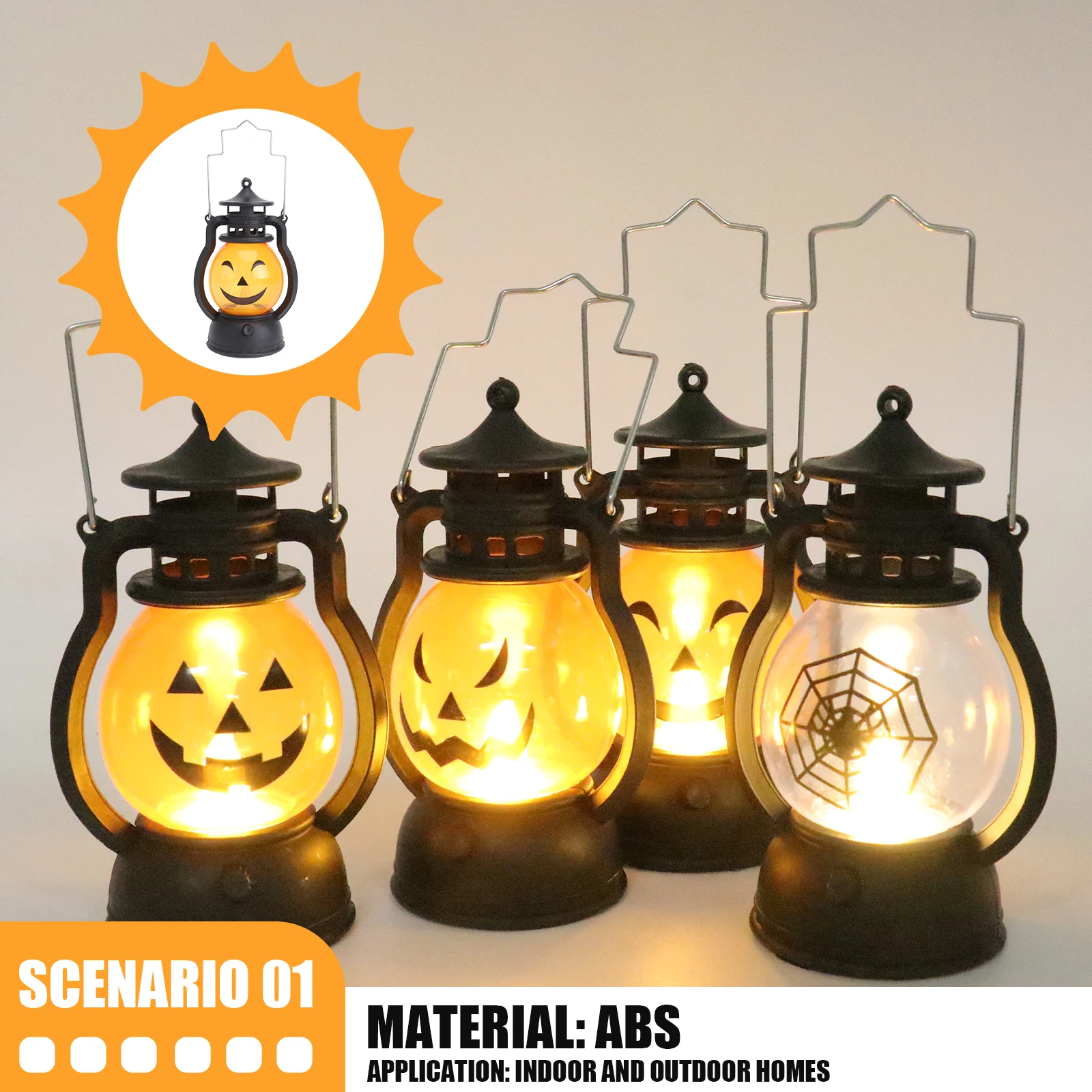 

Flickering Pumpkin Lantern Night Light Retro Decor Party Halloween Lamp Hanging Lanterns Abs