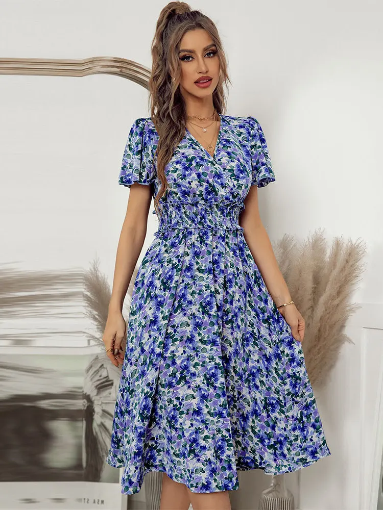 Faion Street Sle Mittellanges, bedrucktes Dr für Damen, Freizeit, Ort Sve, quadratischer Kragen, Arbeitskleidung, Sommer-H-förmiges Kleid