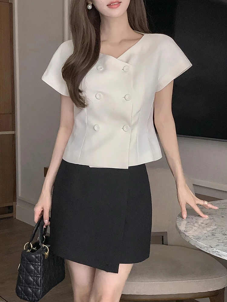 

Slim Fit ort Sve Women's Jaet Double Buttoned Waist Cinching Summer New Sle Faionable Commute Loose pe Outerwear