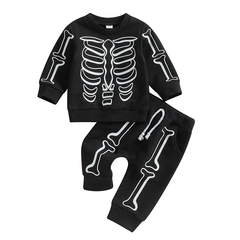 

Baby Boy Girl Halloween Clothes Set Skeleton Print Tops+Pant 2PCS Infant Toddler Child Warm Home Suit Winter Spring Baby Clothes