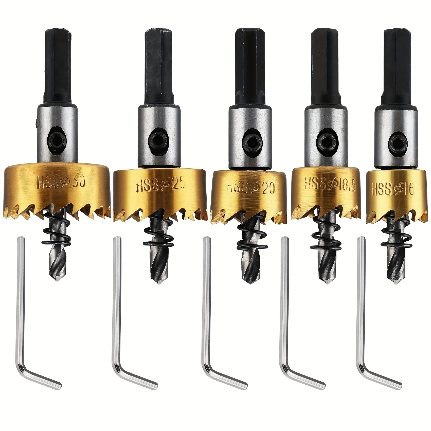 

Metal Hole Saw Cutter, 1/4" Cut Depth, 5/8" to 1-3/16" (16-30mm) Titanium Coating High-Speed Steel Drill Bits Set