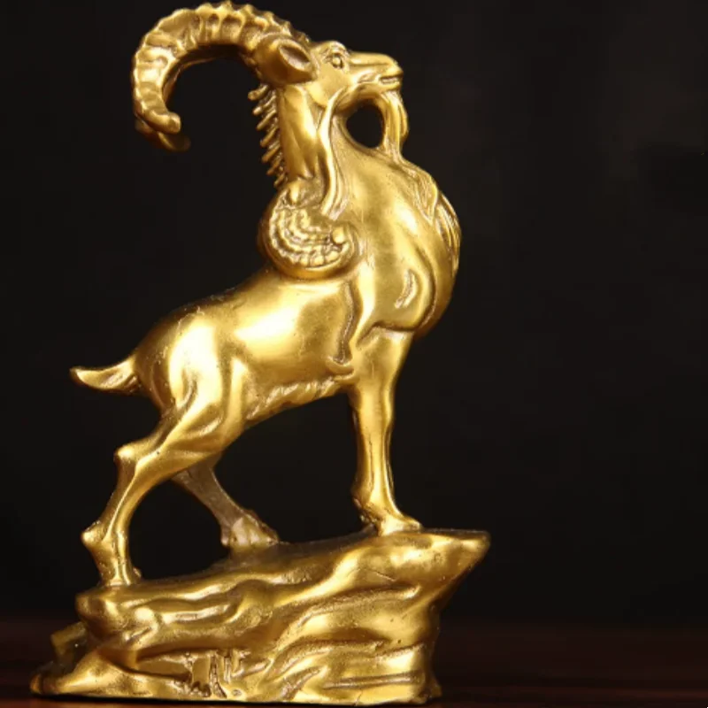 Vintage Bronze Leading Goat Statue - Zodiac Sheep Feng Shui Ornament, Auspicious Office & Desktop Display