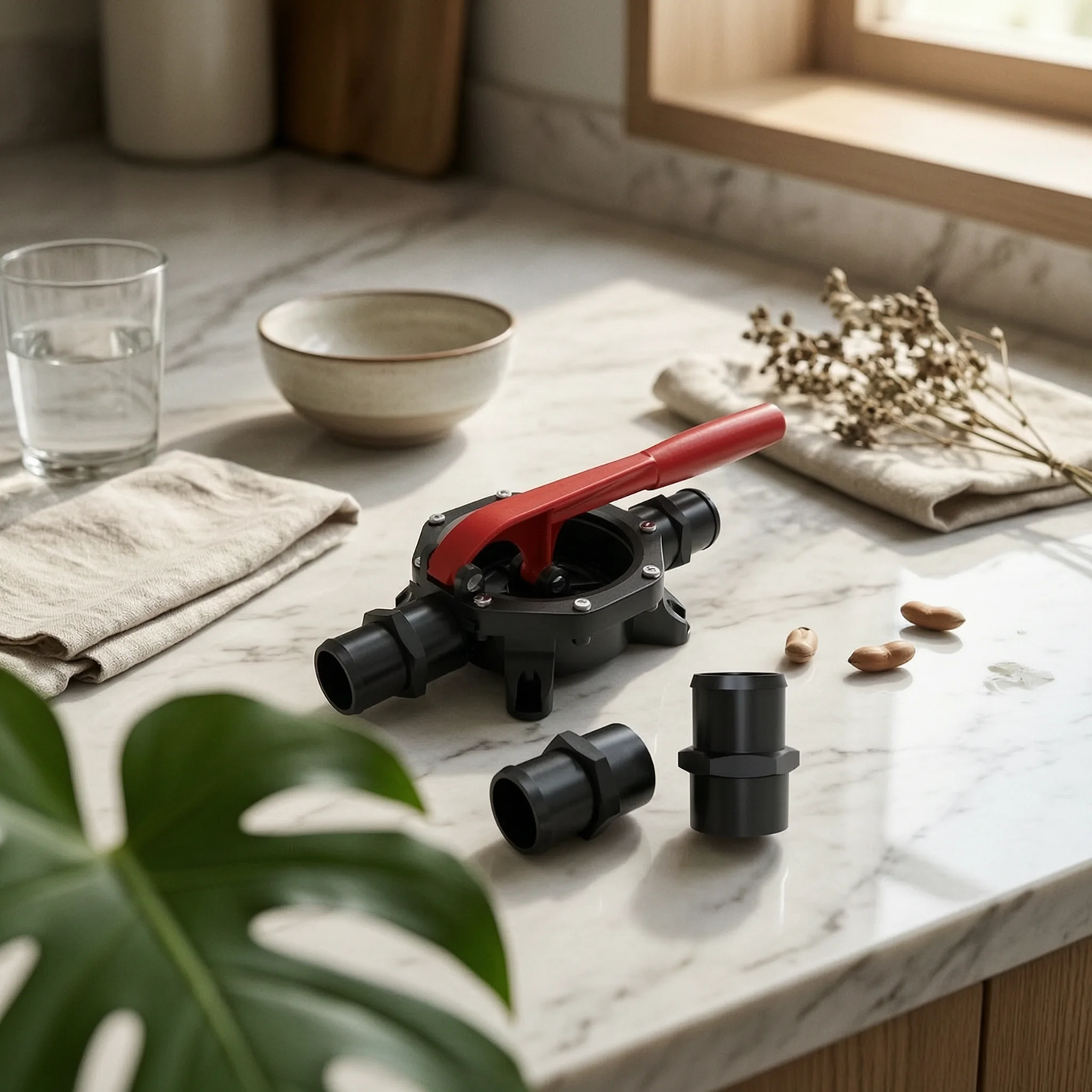 Lightweight Hand Pump Manual Diaphragm Hand Tool with Red Lever for Fluid Transfer Applications