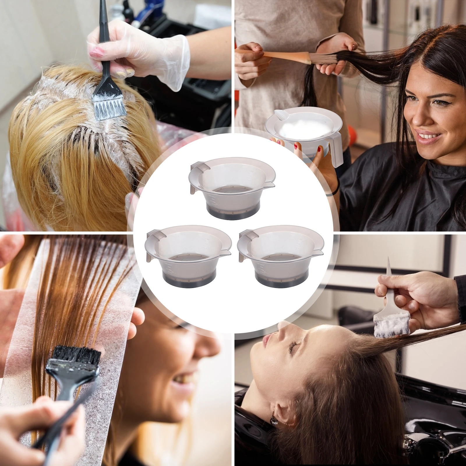 

3 Pcs Hair Coloring Bowl Bowls for Stylist Hairdressers Hairdressing Dye with Handle Hairstylist Salon Mixing Styling