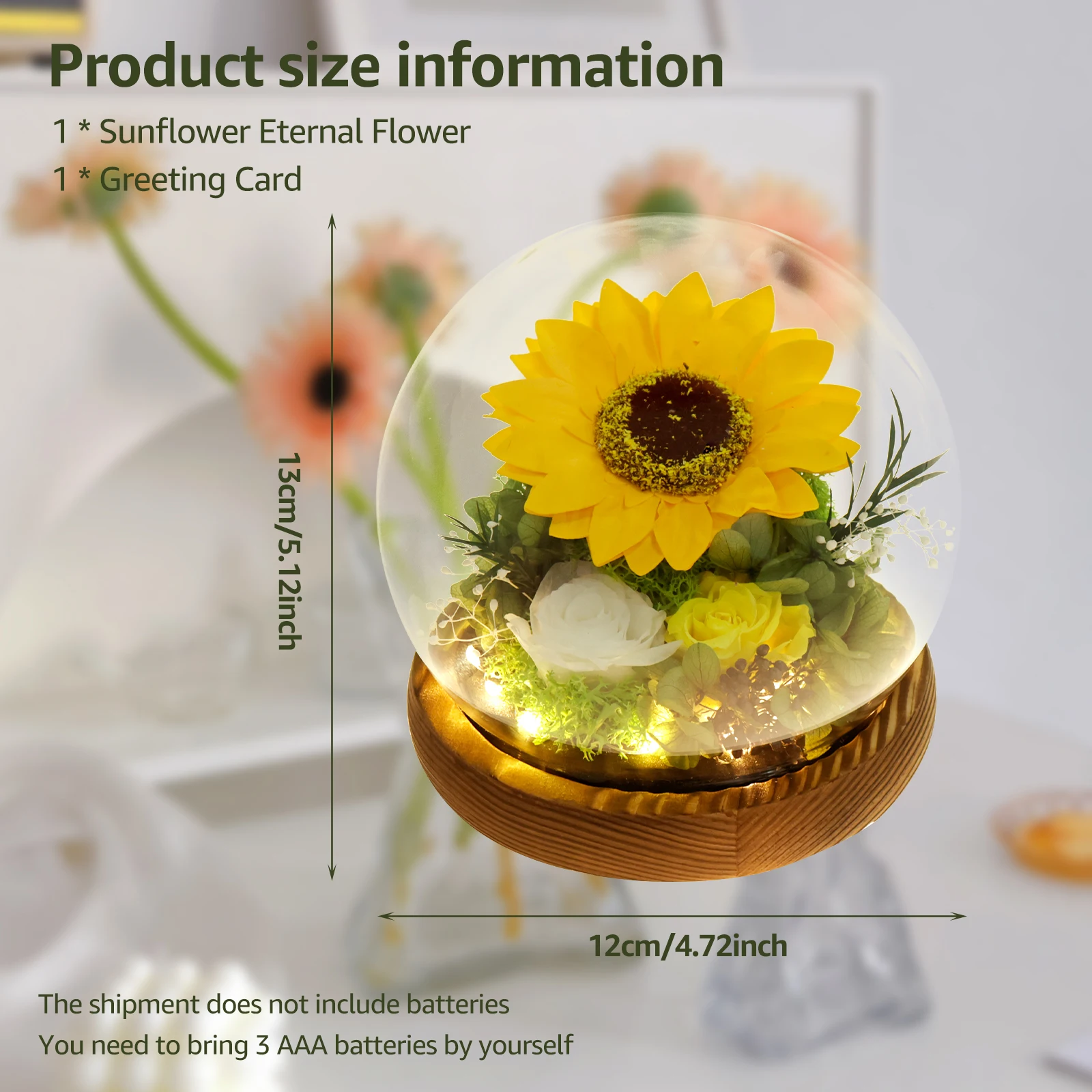 Preserved Flowers Gift with LED Light Beautiful Preserved Sunflowers in Glass Fancy Light Up Sunflower Decorative Sunflower in