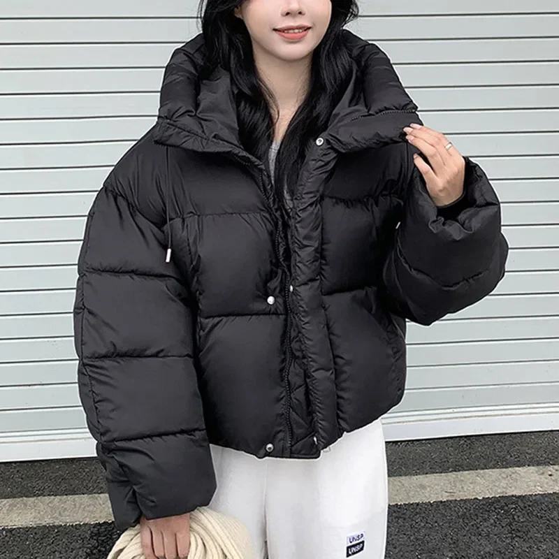 

Пышные короткие парки с капюшоном, женское утепленное свободное пуховое хлопковое пальто для женщин, однотонная теплая верхняя одежда, женская зимняя куртка