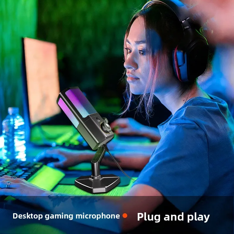RGB Microphone Game E-sports Live Noise Reduction USB Computer Voice Karaoke Special Desktop Condenser Microphone