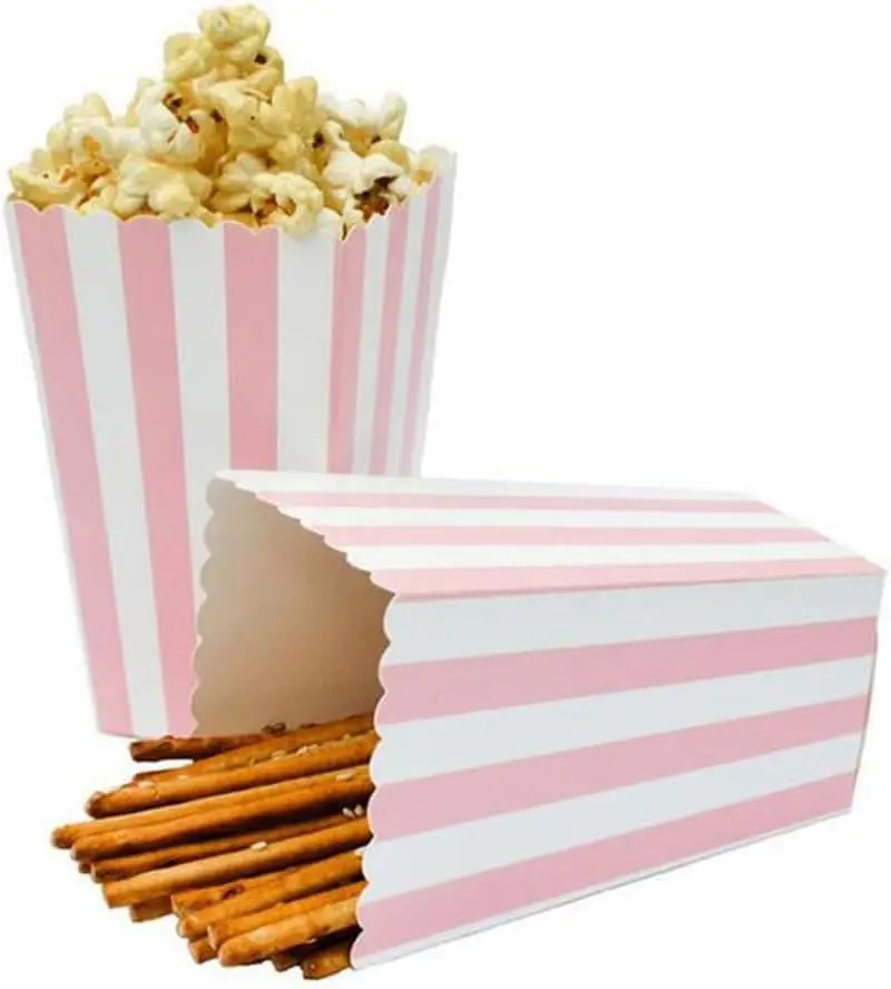 New 6/12/18Pcs Pink Dot Wave Striped Paper Popcorn Box Pop Corn Candy Sanck Favor Bag Xmas Wedding Kid Birthday Party Decoration