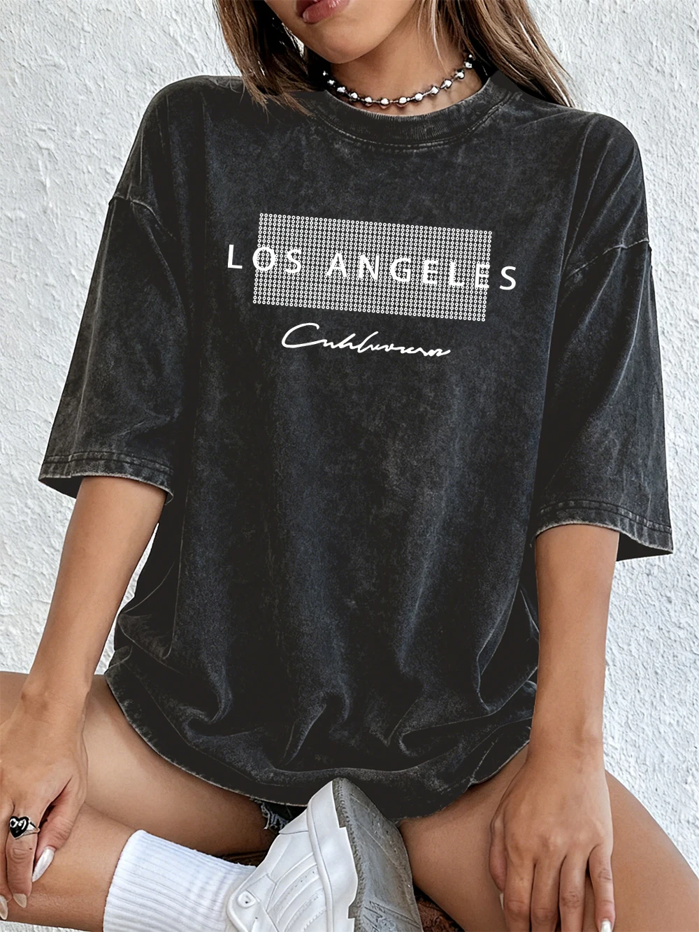 Los Angeles California Usa Prints Washed T-Shirts Damen Baumwolle Übergroßes T-Shirt Sommer Kurzarm Tops Street O-Ausschnitt Kleidung