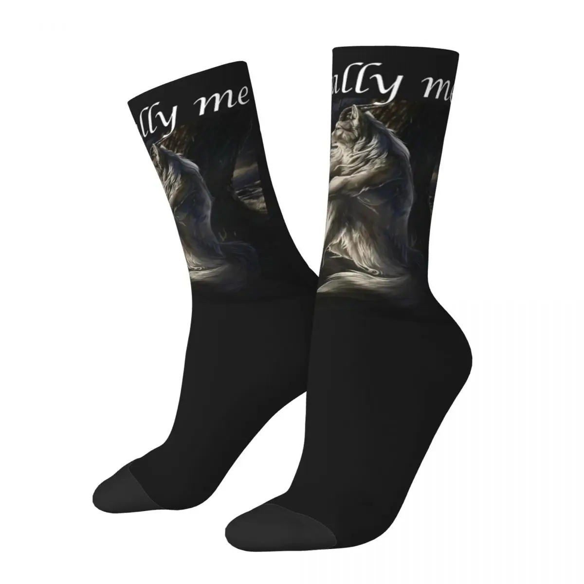 Literally Me Wolf Socks Funny Meme Theme Harajuku Stockings Couple High Quality Outdoor Socks Autumn Pattern Non Slip Socks — zdjęcie 3