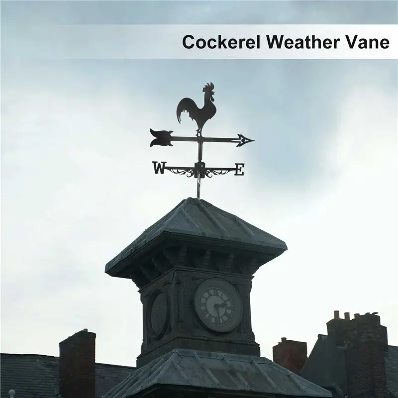 A44I-Rooster Weather Vane - Retro Cockerel Weathervane Silhouette - Decorative Wind Direction Indicator For Outdoor Yard Farm
