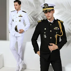 US Navy Uniform Captain Suits Yacht Jacket Pants Set USN Suit Men Uniforme U.S. NAVY MALE OFFICER/CPO SERVICE DRESS WHITE COAT