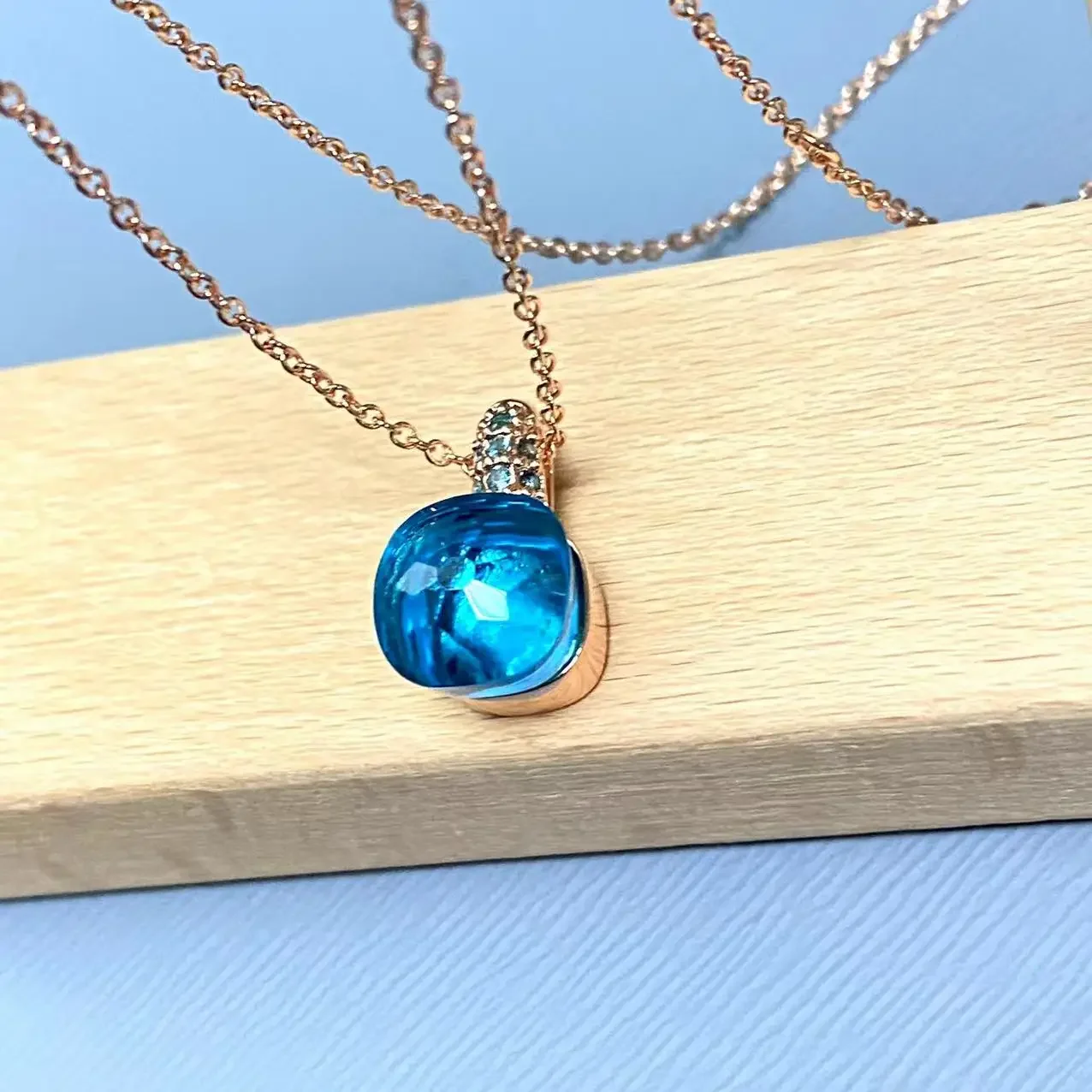 10.6mm Classic Pendant Necklace Water Droplet Inlay Blue Zircon Pendant Necklace For Women Fashion Jewelry Gift