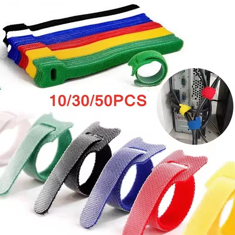 10/30/50Pcs Reusable Hook And Loop Cable Ties Fastening Strap Multi-Purpose Wire Organizers For Computer/TV/Electronic Devices