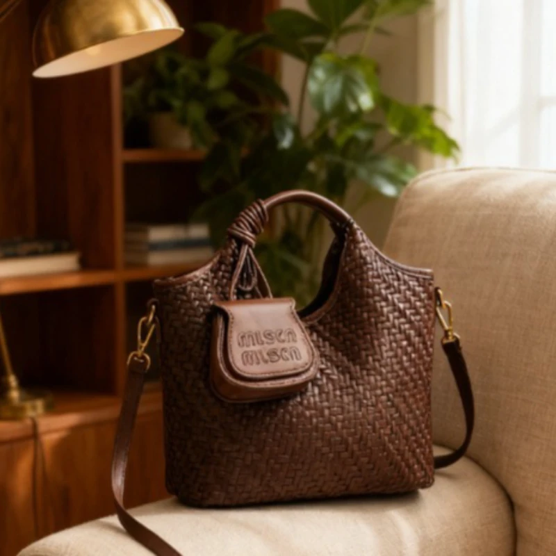 

Модная винтажная плетеная сумка-корзина для овощей, универсальная для женщин, сумка-ведро для мамы и ребенка, сумка-тоут, сумка через плечо, сумка-кроссбоди.