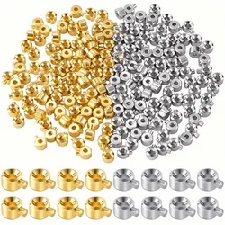 10pcs Stainless Steel Crimp End Beads Stopper Spacer Caps Beads Gold Color For Jewelry Making Findings Supplies Necklace