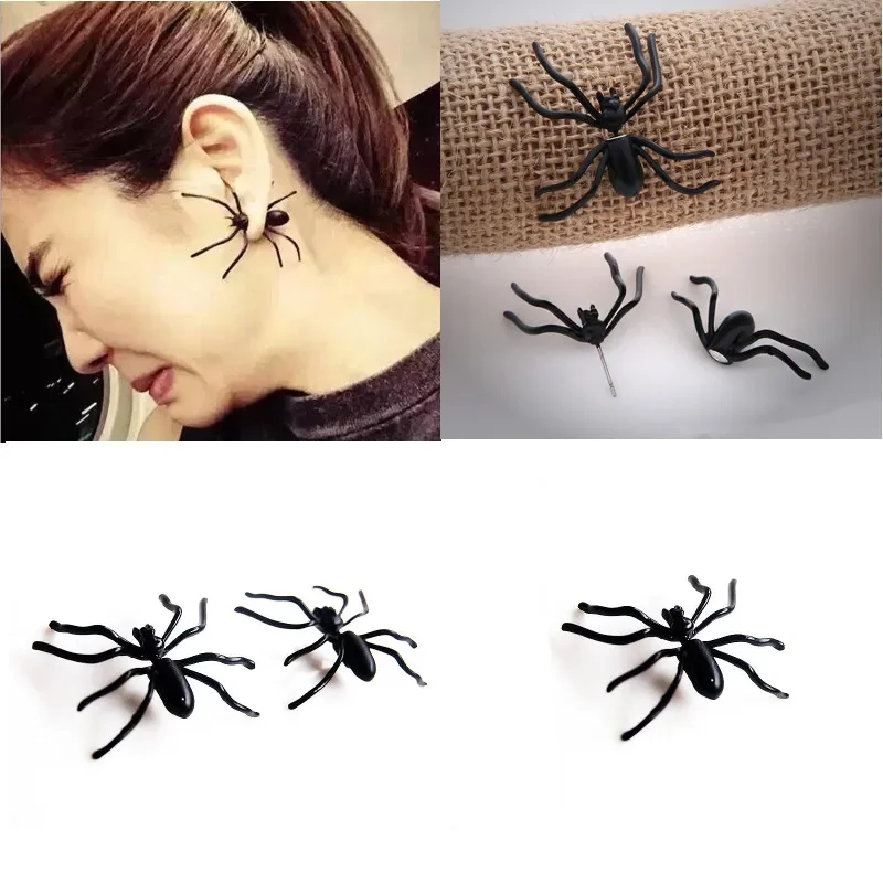 Halloween Decoration Halloween Costumes For Woman 3D Creepy Black Spider Ear Stud Earrings For Haloween Party DIY Decoration