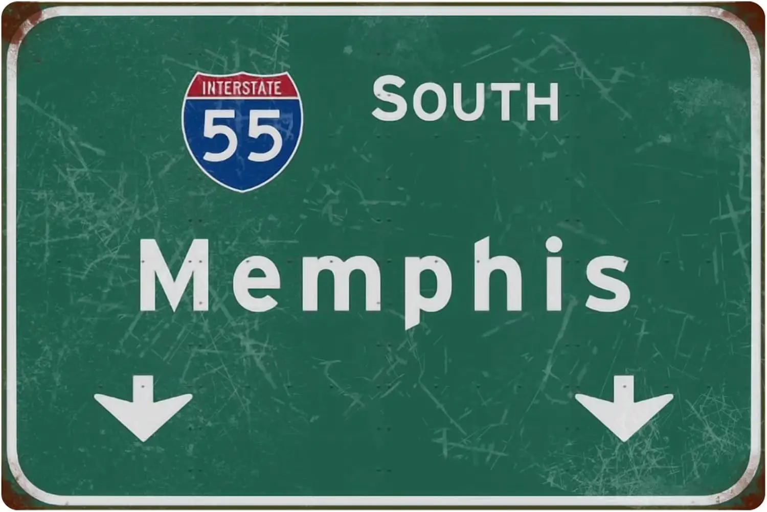 1p,Tin Sign Vintage South Memphis Interstate 55 Direction Sign Wall Decor Highway Airport Home Bar Club Art Road Sign  Inches