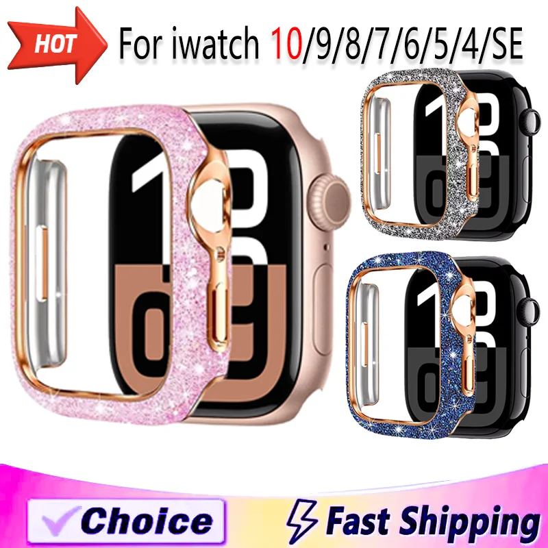 Funda de diamante de cristal para Apple Watch 11-10 46/42mm cubierta protectora impermeable a prueba de caídas iWatch 9 8 7 6 SE 45mm 41mm 44mm 40mm