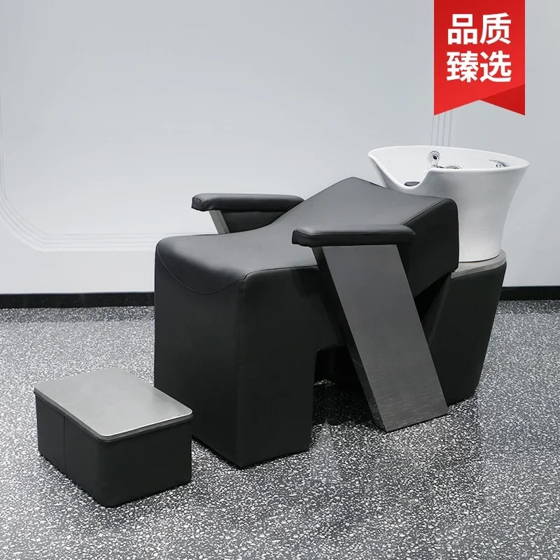 Internet Celebrity Barber Shop Shampoo Chair Hair Salon Simple Ceramic Basin Lying Half Flushing Bed for Hair Salon