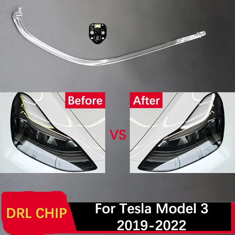 For Tesla Model 3 Car Headlight DRL CHIP Lamp Tube 19-2022 Lens Version Ballast Circuit Board White Light Angel Eyes Guide Strip